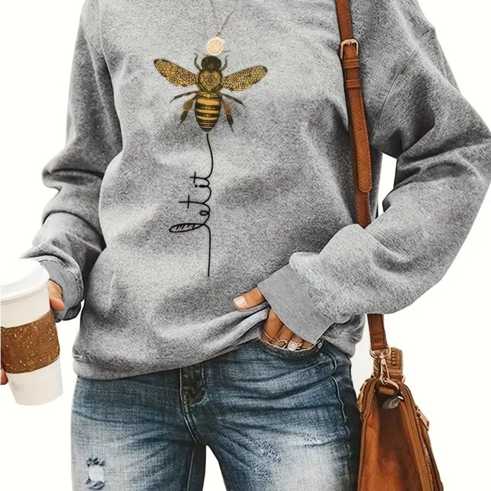 Ladies Gray Sweatshirt with Bee Graphic